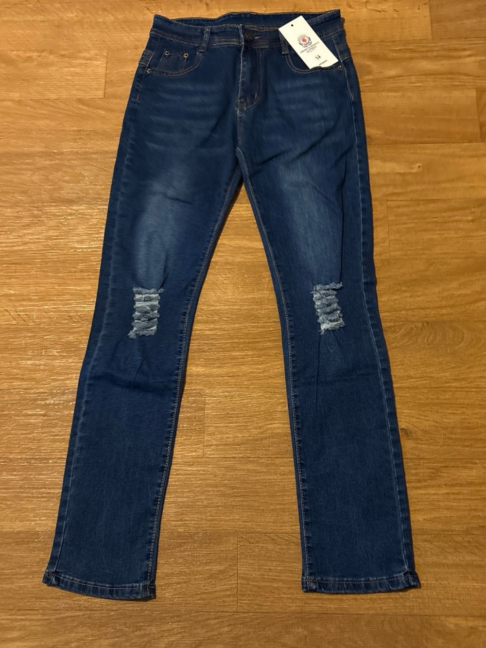 Fredd Marshall Denim Blue Jeans Zip Up Distressed 5 Pocket Boy’s Sz 14 NWT